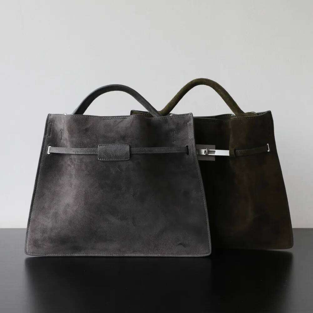 Niche Light Autumn Winter Lock Retro Suede High Texture Portable Shoulder Crossbody Commuter Tote Bag Large Capacity