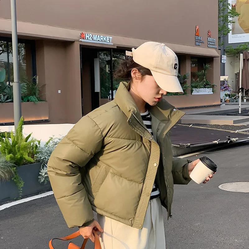 Winter Women Clothes Cropped Jackets Parkas Warm Stand Collar Cold Coat Zipper Puffer Jacket Korean Fashion Cottonpadded Jacket 251020