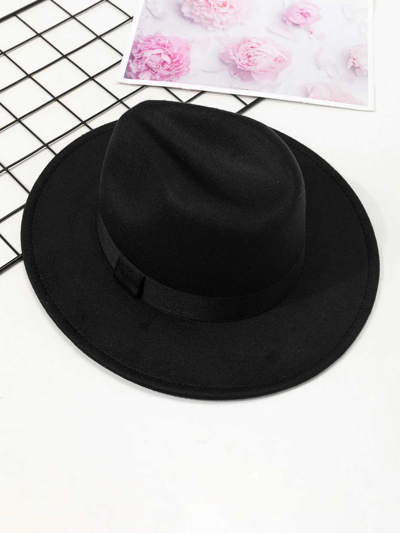 Autumn and winter men and wens new large brimmed hats fashionab woon jazz hats English sty top hatsW251023