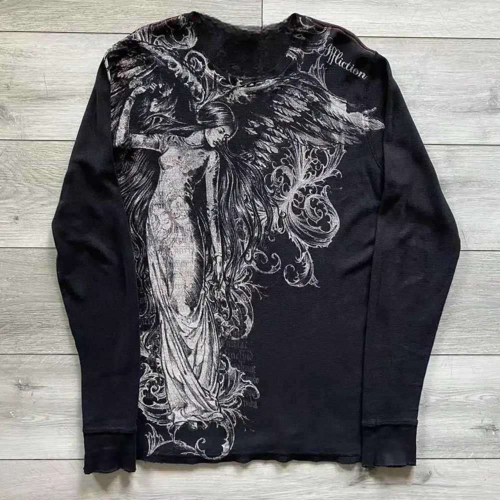 Fashionable mens autumn personalized skull letter print micro elastic comfortable long sleeved Tshirt outdoor street style topXJ251023