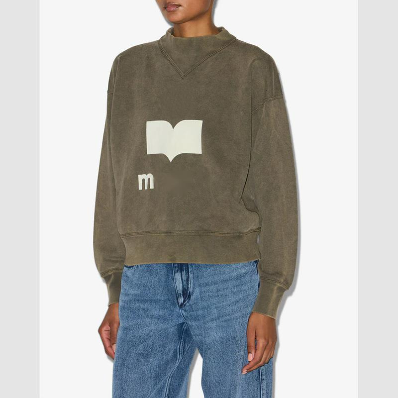 Womens Hoodies Sweatshirt Maranada Autumn Winter New Trendy Flocked Stand Collar Dyed Washed Vintage Luxury Designer Cotton Hoodie Loose Pullover Sweater Tops tn