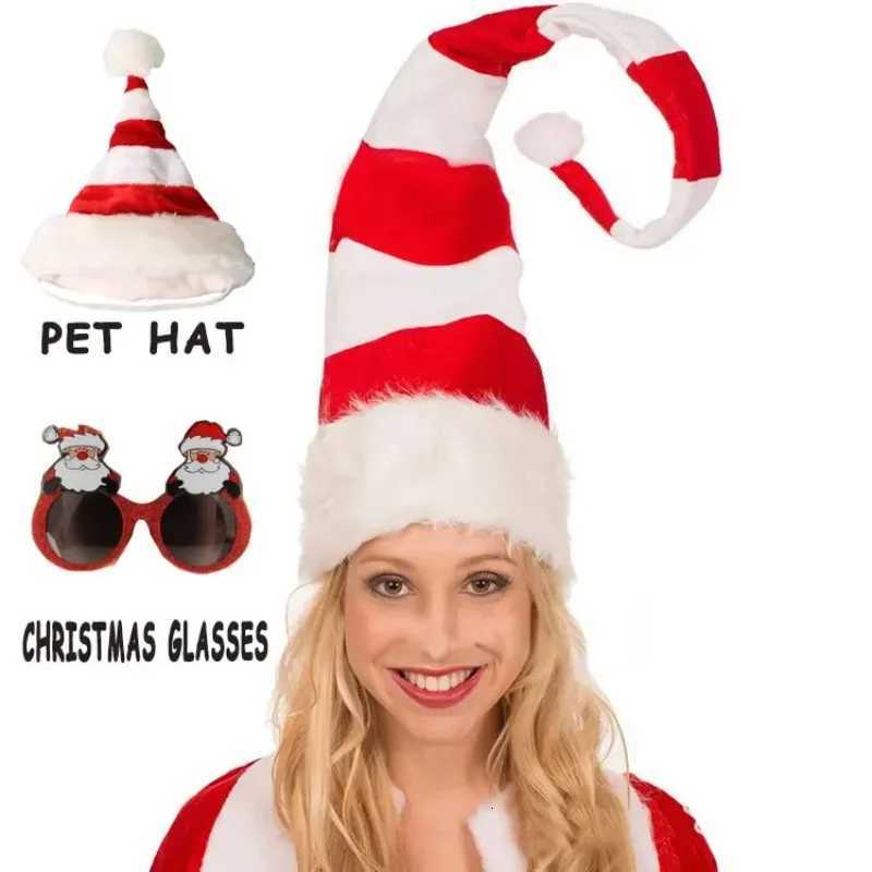 Christmas Hat for New Year Snowman Elk Golden Velvet Red and White Striped Christmas Decorations Adt VersionW251023