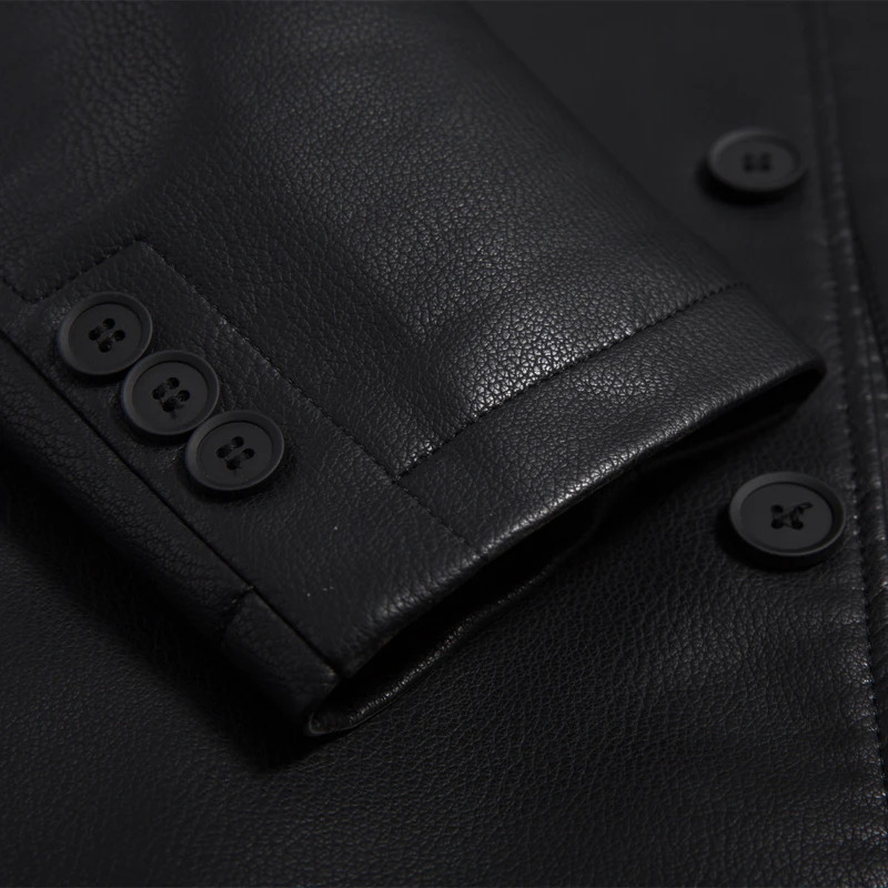 Mens Long Leather Trench Coat Autumn Winter HighEnd Business Casual Lapel Velvet Trim Fashionable Elegant Outerwear 251014