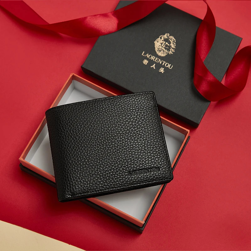 LAORENTOU Genuine Leather Men Short Wallet Card Holder with Zipper Pocket Gift for Husband Boyfriend251023