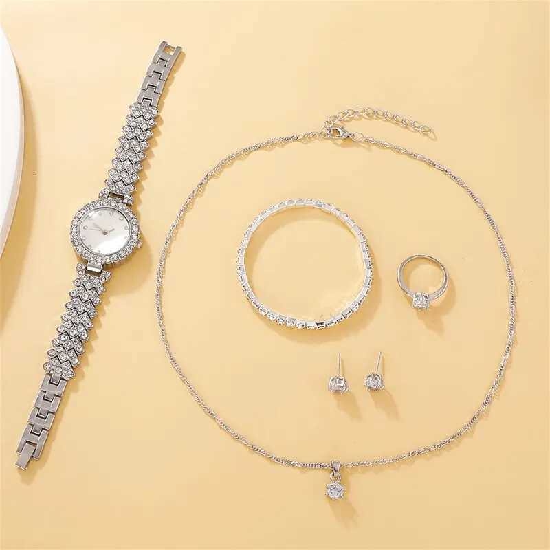 6PCS Set Luxury Watch Women Ring Necklace Earring Rhinestone Fashion Wristwatch Casual Ladies Watches Bracelet Set ClockL251023