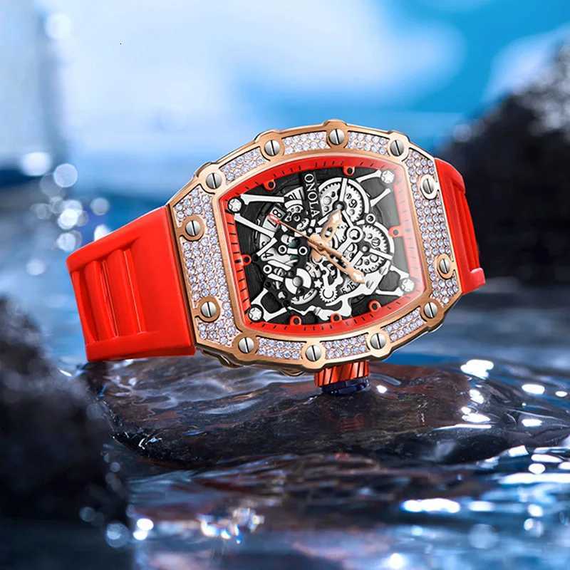 2022 New Mens Watch ONOLA Fashion Luxury Diamond Inlaid Design Quartz Waterproof Tape Watches Men Relogio Masculino ClockL251023