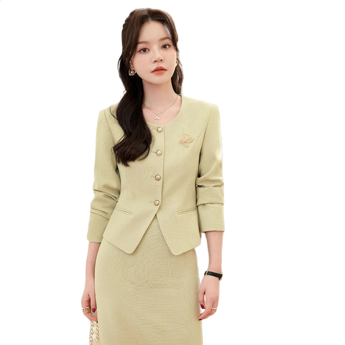 Spring Summer Long Sleeve Women Business Work Wear Suits with Skirt and Tops Formal Professional Office OL Styles Dress Sets 251016