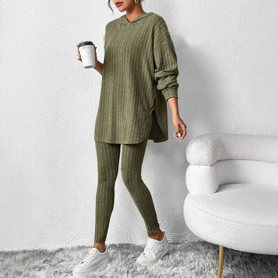 Autumn and Winter European American Womens Clothing Loose Hooded Long Sleeve Casual Trousers Thread Set 251022