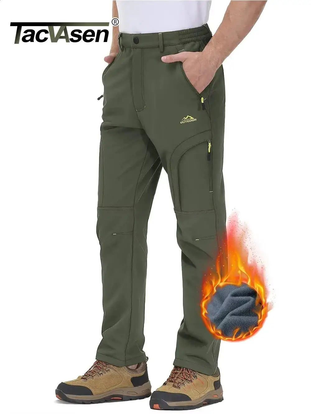 TACVASEN Winter Thermal Fleece Lined Pants Mens Waterproof Climbing Multipockets Windproof Hiking Outdoor Warm Trousers 251023