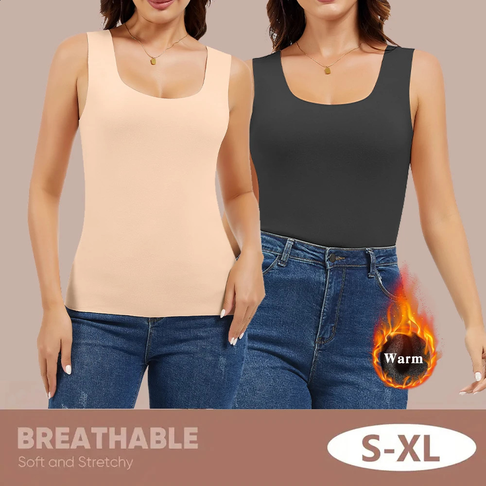 Thermal Tank Top for Women Fleece Lined Thermal Sleeveless Tops Wide Shoulder Straps Warm Base Layer Vest Cold Weather 251023