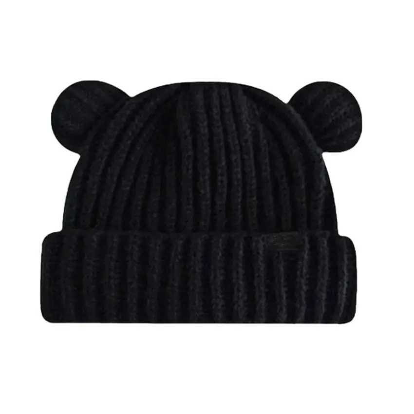 Unisex Winter Autumn Cute Cartoon Bear Ears Double Needle Craft Knitting Beanies Skull Hat Adult Child Outdoor Warm Cold Cap 206XJ251023