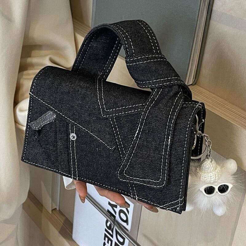 Handba For Women, Fashionable Patchwork Crossbody Niche And Versatile Casual Shoulder Ba, Simple Denim Small Square