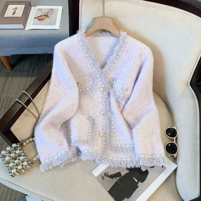 Cardigan for Women Fringe Novelties in Casual Youth Korean Style Lightweight Clothing Sales Y2k V Neck Knitted Sweater Woman 251022