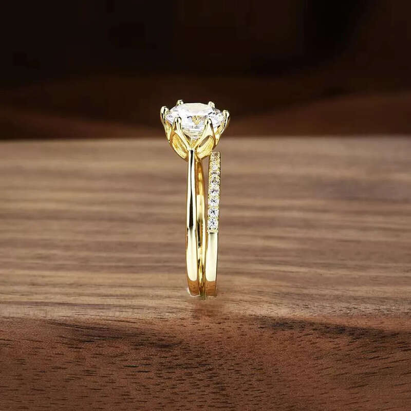 Sterling Sier Lotus Women Bridal Eternity Dia Moissanite Wedding Ring Set