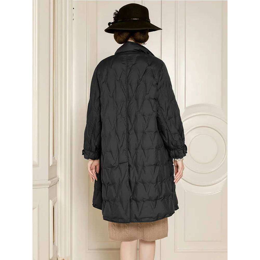 2025 New Winter Women's Long Parka Warm White Duck Down Jacket Female Adjustable Belt Casual Khaki Black Puffer Coats Designer Women