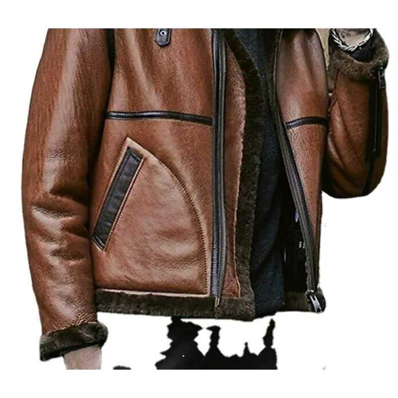 Mens Coats Winter Jackets Leather and Fur Integrated Autumn and Winter Twocolor Spliced Flying Jacket Men Clothing Brown Color W251023