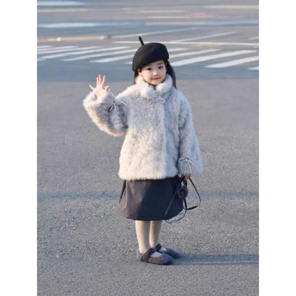 Fox Coat Faux Girls' Fur EcoFriendly Children's Winter New Plush Top Sweet Butterfly for Girls '