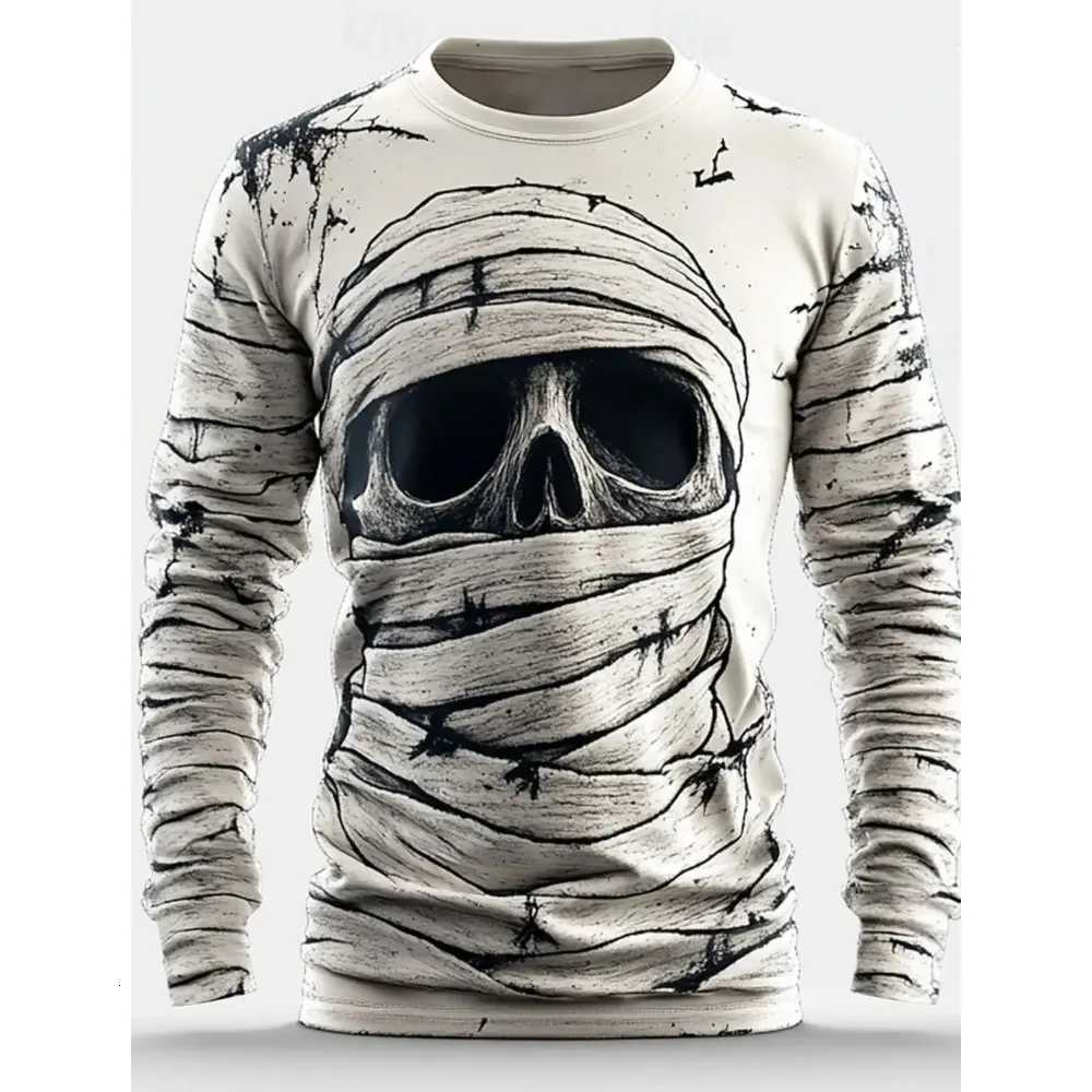 Cool Skulls Horror Mummy 3D Print T Shirt Tee Street Casual Halloween Long Sleeve Crew Neck Shirt Fall Mens Clothing TShirtsXJ251023