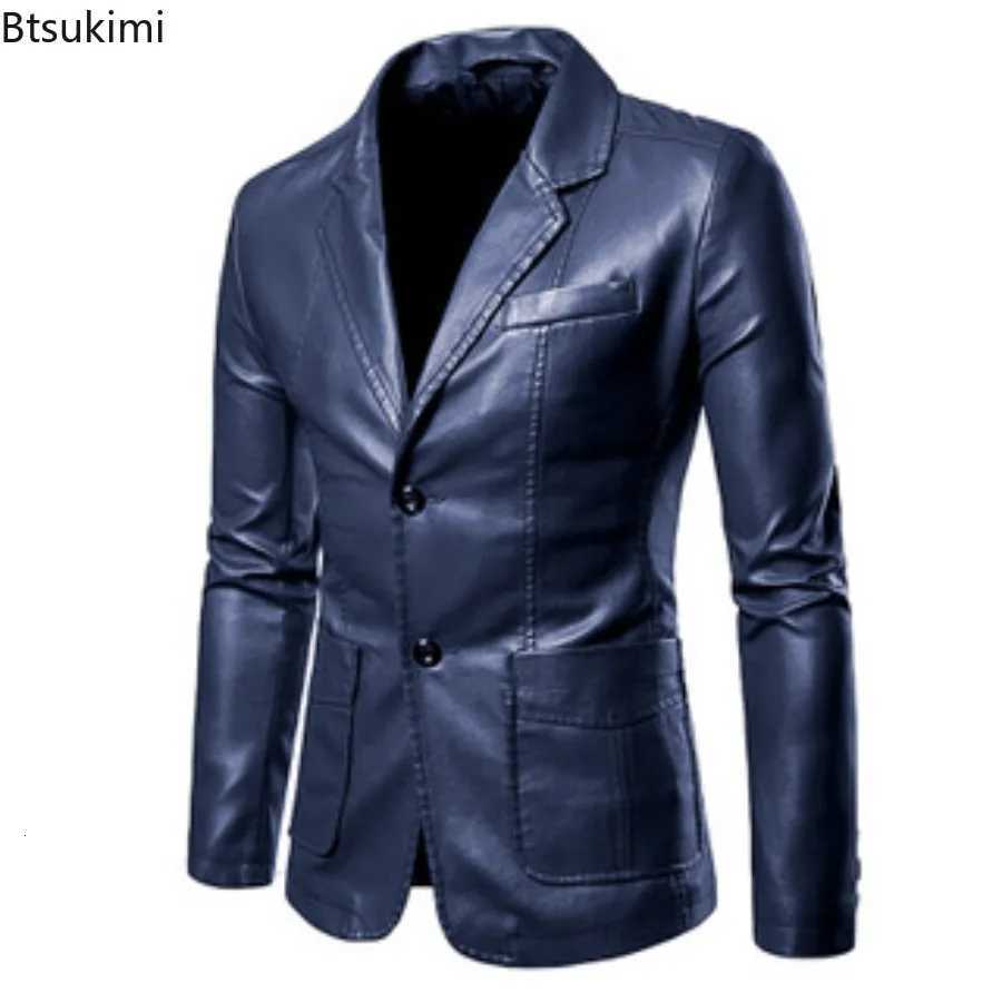 2025 Mens Business Casual Leather Jacket Fashion Slim Suit Collar PU Leather Coats Autumn New Vintage Streetwear Large Size 6XL W251023