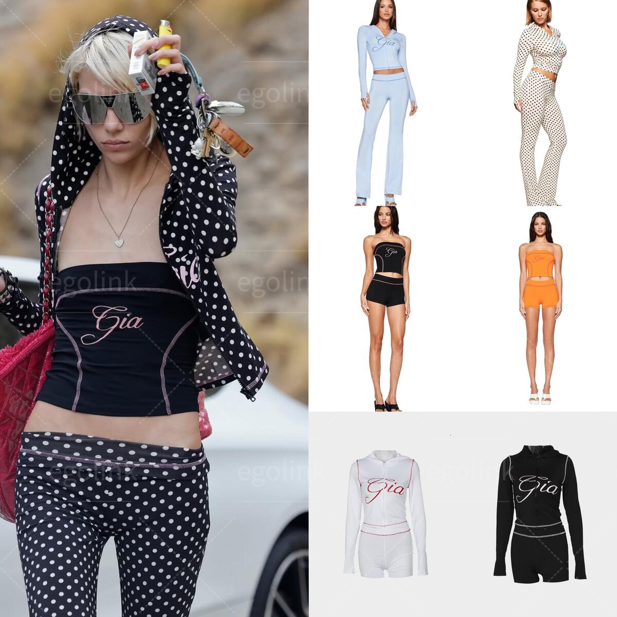 retro spicy girl I am gia Womens Tracksuit two Piece Set Designer Sports Suit Women Flared Pants Zip-up Cap Long Sleeve High Quality Spring Top Low Waist Micro