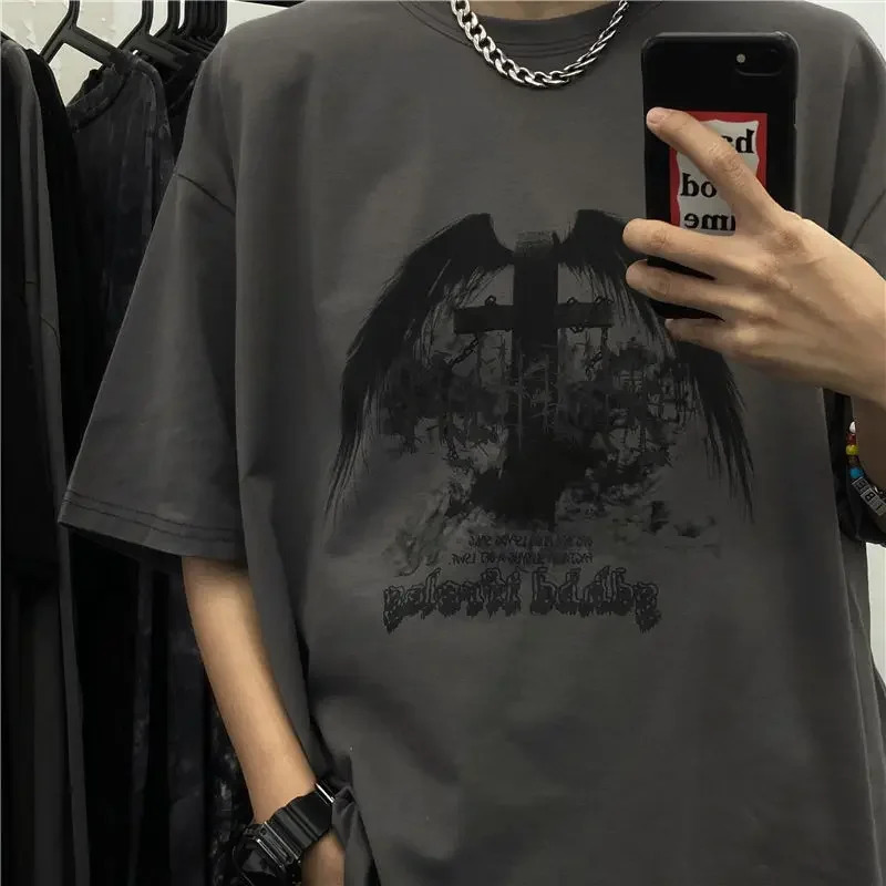 Y2K Emo Men Summer Oversized TShirt Korean Harajuku Tshirt Streetwear Dark Academia Hip Hop Alt Long Sleeved T Shirts Clothes 251020