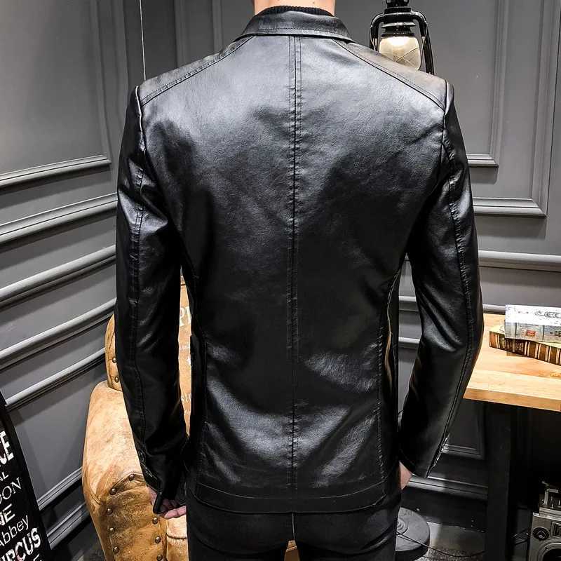 Spring and Autumn Motorcycle Leather Suit Mens Korean Edition Trendy Business Casual PU Leather Red Coat W251023