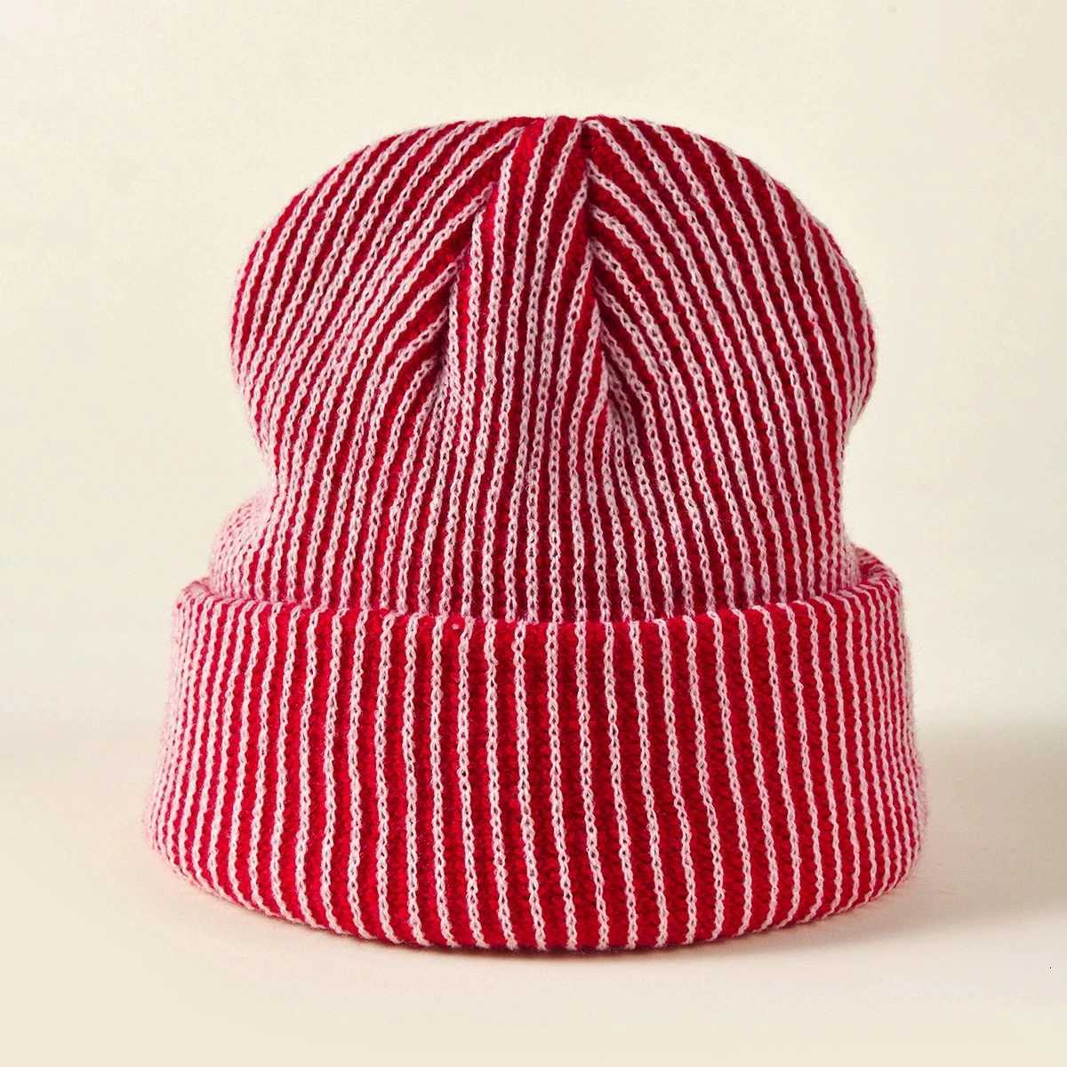 TwoTone Striped Beanie Unisex Knit Winter Hat Stretchable Soft Warm Skull Cap for Men Women Trendy Contrast DesignXJ251023