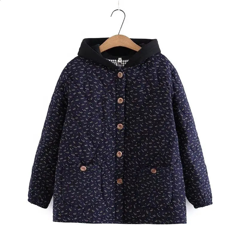 Large Size Quilted Jacket Women Cotton Clothes Retro Floral Hooded Loose Autumn Winter Padded Casual Coat Outerwear Z805 251021