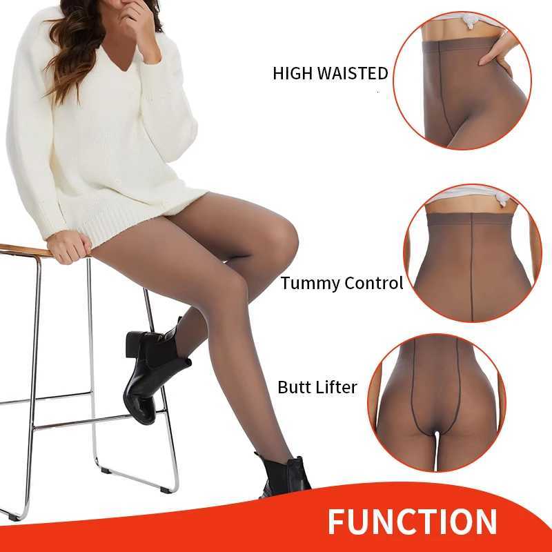 Fleece Tights Autumn Winter Woman Pantyhose Translucent Wool Sock Pants Stocking Fleece Lined Tights Thermal Legging FakeT251023