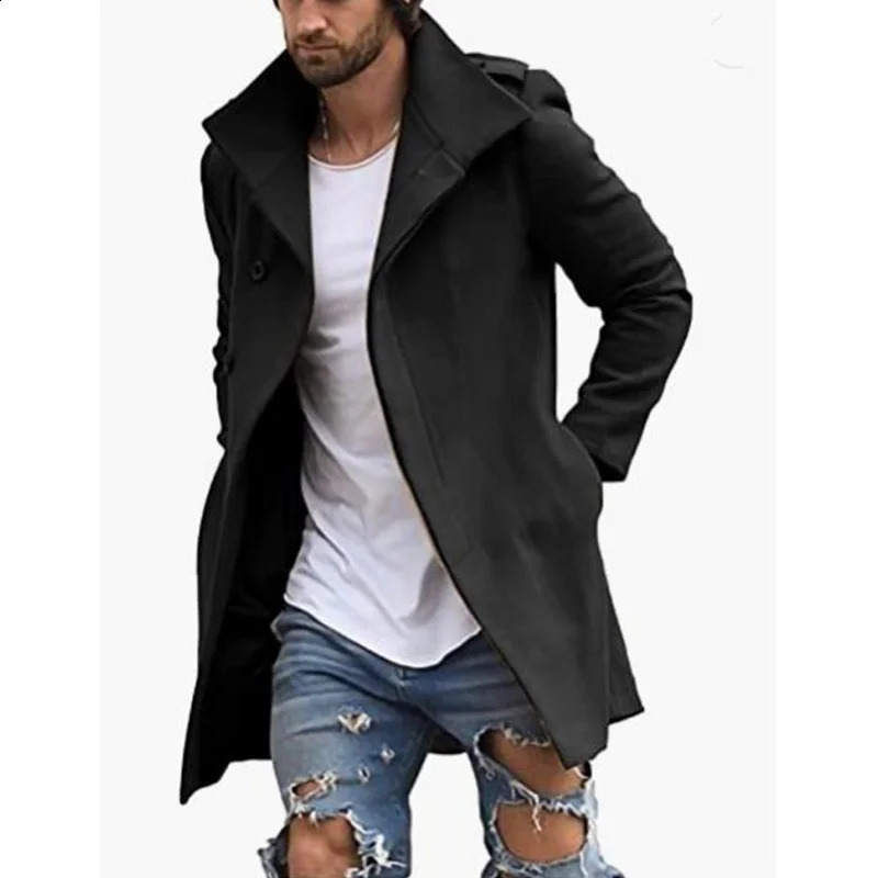 British Jackets Man Long Outerwears Coat Lapel Trench Solid With Mans Clothing And Wool Blends Mens 251015