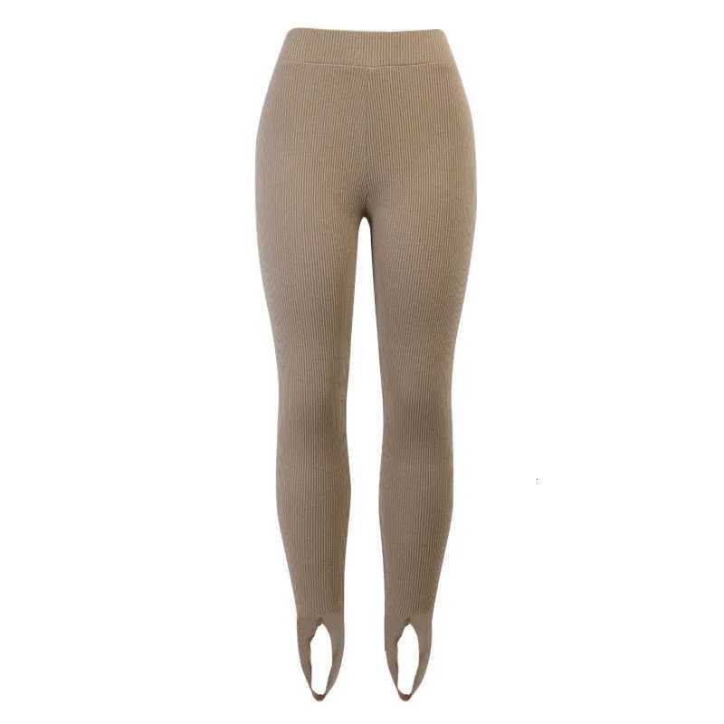 Beige Ribbed Knit Leggings Women High Waist Cotton Fitness Basic Pants Casual Spring New AllMatch Female Skinny LeggingsT251023