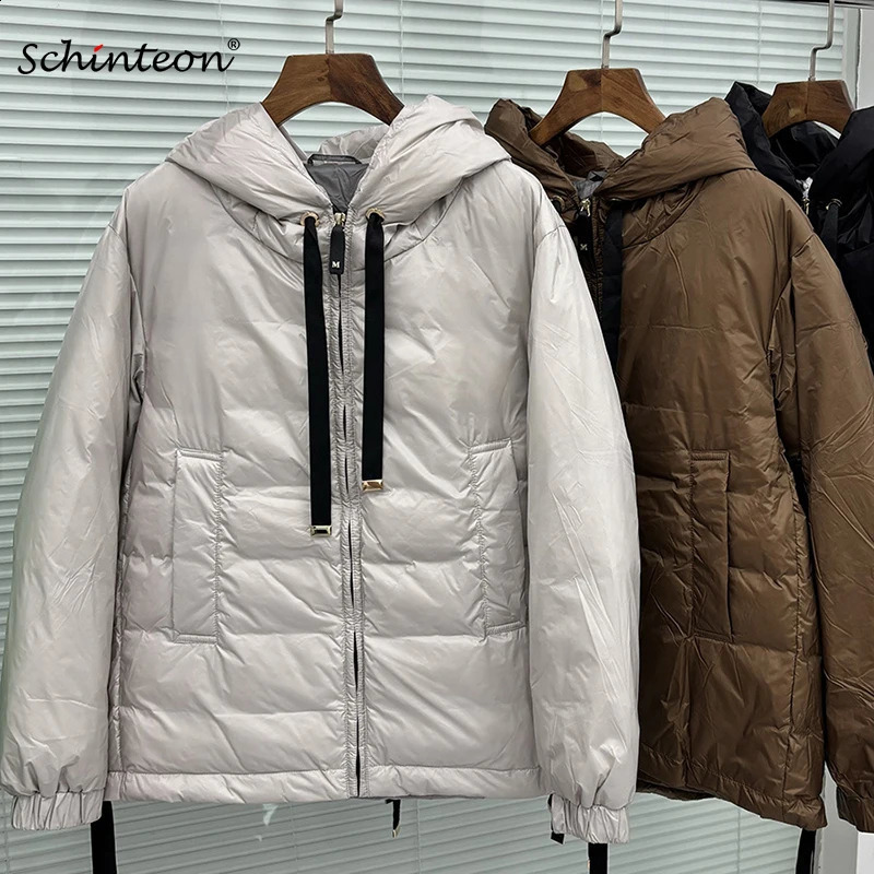Schinteon Womens 90 White Duck down Jacket Casual Loose Oversize Autumn Winter Outwear with Hood Top Quality Coat 251022