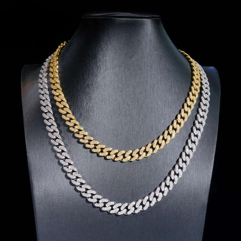 Wholesale Jewelry Factory Price Fashion Men Necklace Brass Gold Plated Cz Dia 10mm Hip Hop Iced Out Miami Cuban Link Chain