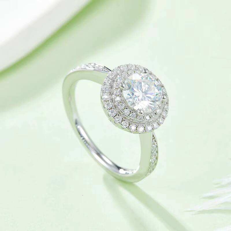 SMR96 Wholesale 925 Sterling Silver Wedding Engagement Rings Round 1CT Moissanite Ring for Women Rhodium Plated
