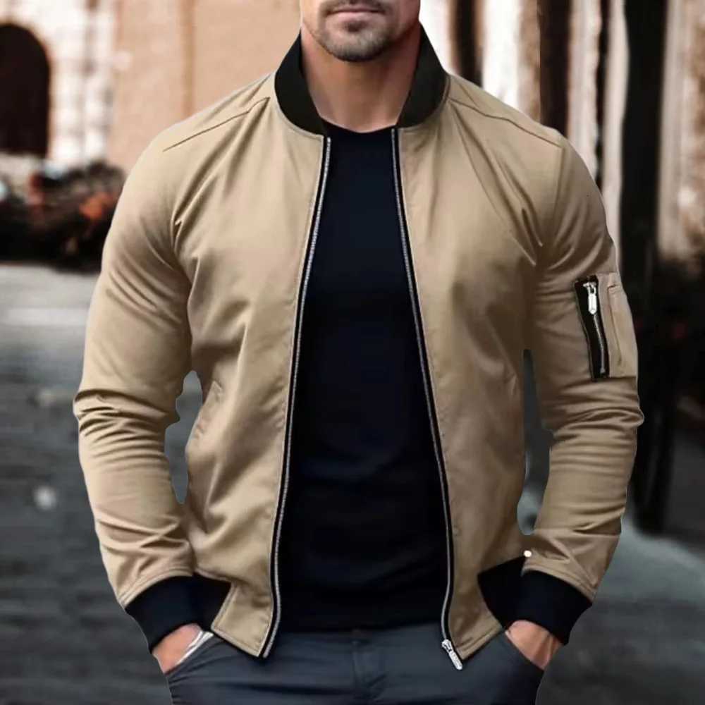 Autumn New Jackets for Men Solid Color Bomber Jacket Coat Business Stand Collar Male Windbreaker Outwear Mens Zipper Streetwear W251023