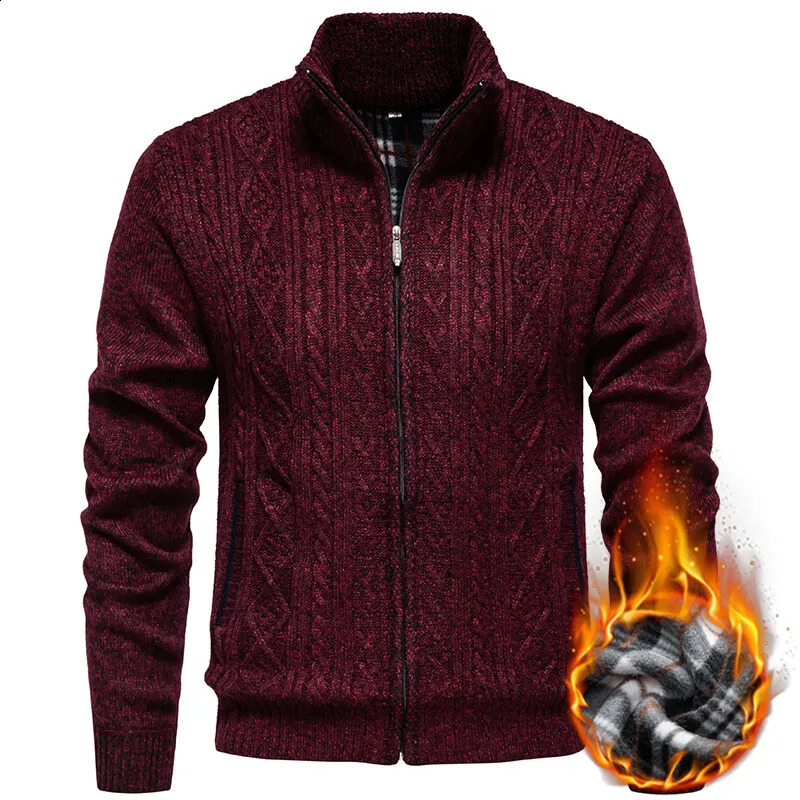 Winter Men Casual Cardigans Sweatercoats Jackets Quality Fleece Thicker Warm Standup Collar Slim Fit Coats 3X 251023