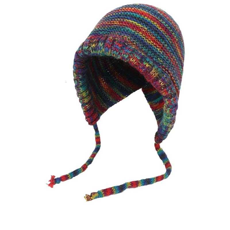 1pc New Rainbow Striped Knitting Beanie Hat Women Girl Winter Warm Crochet Ear Protection CapXJ251023