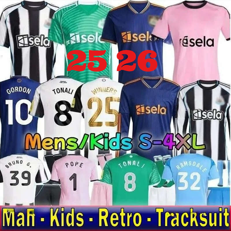 Newcastled United 25 26 TONALI NEWCASTL E soccer jerseys BLACK Kids BARNES BRUNO G. Gordon ISAK Football Shirt Home Away Botman fans