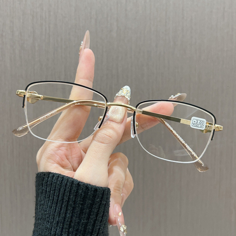 Ultra Light Black Half Glasses Men's Square Eye Big Face Slimming Myopia Can Be Matched with Degree Frame