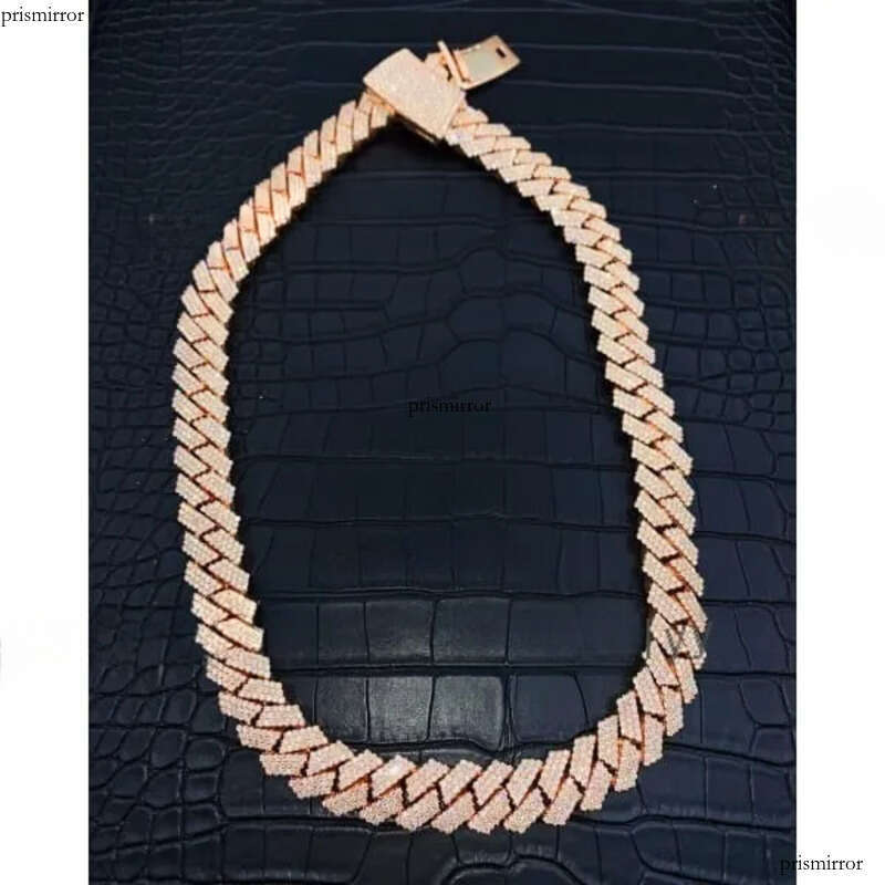 20mm Moissanite Dia Cuban Link Chain VVS1 Quality Sterling Sier Rose Gold Plated Mens Necklace