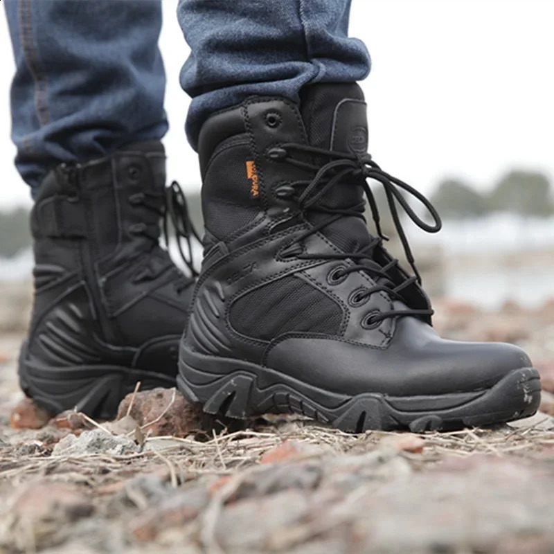 Mens Work Shoes Genuine Leather Waterproof Lace Up Tactical Boot Fashion Motorcycle Men Combat Ankle Boots 251021