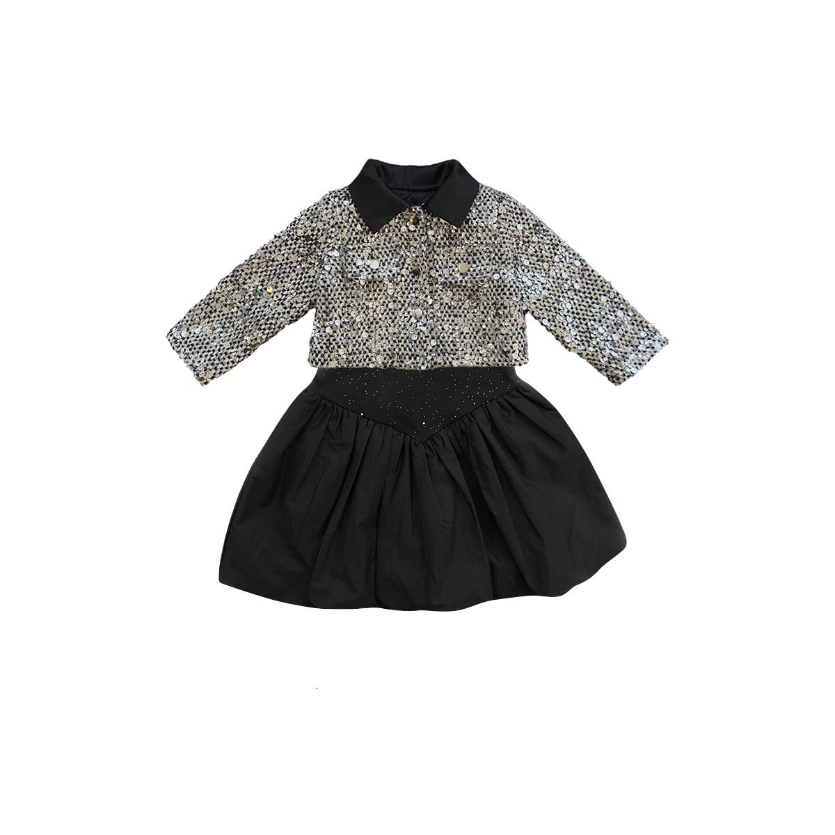 Girl designer fashion style set Spring and Autumn baby girl sequin jacket dress short skirt two-piece princess style