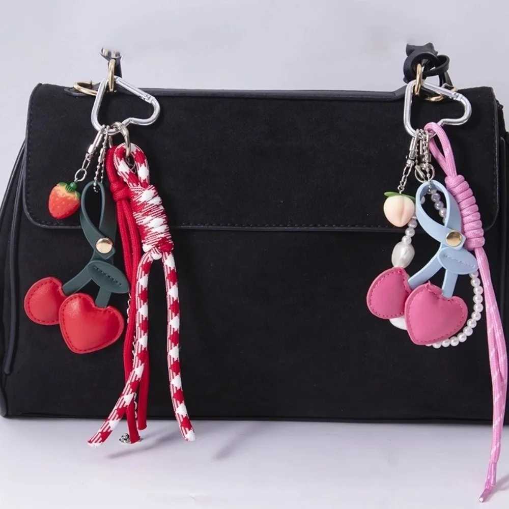 Red And Black Leather Rope Keychain Leather Material Charm Pendant Weaving Rope Keychain Weaving Style Ribbon Bag Charm Z251023