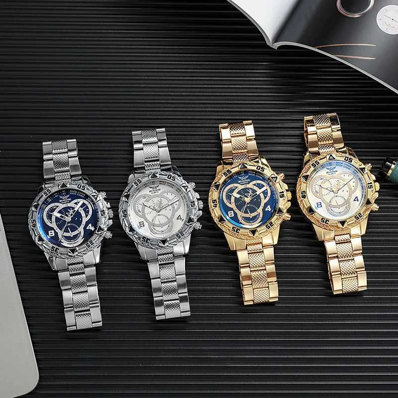 Luxury Mens Quartz Watch Classic Business Men Wristwatch Large Dial Alloy Steel Strip Blue Light Three Eye Mens Quartz WatchL251023