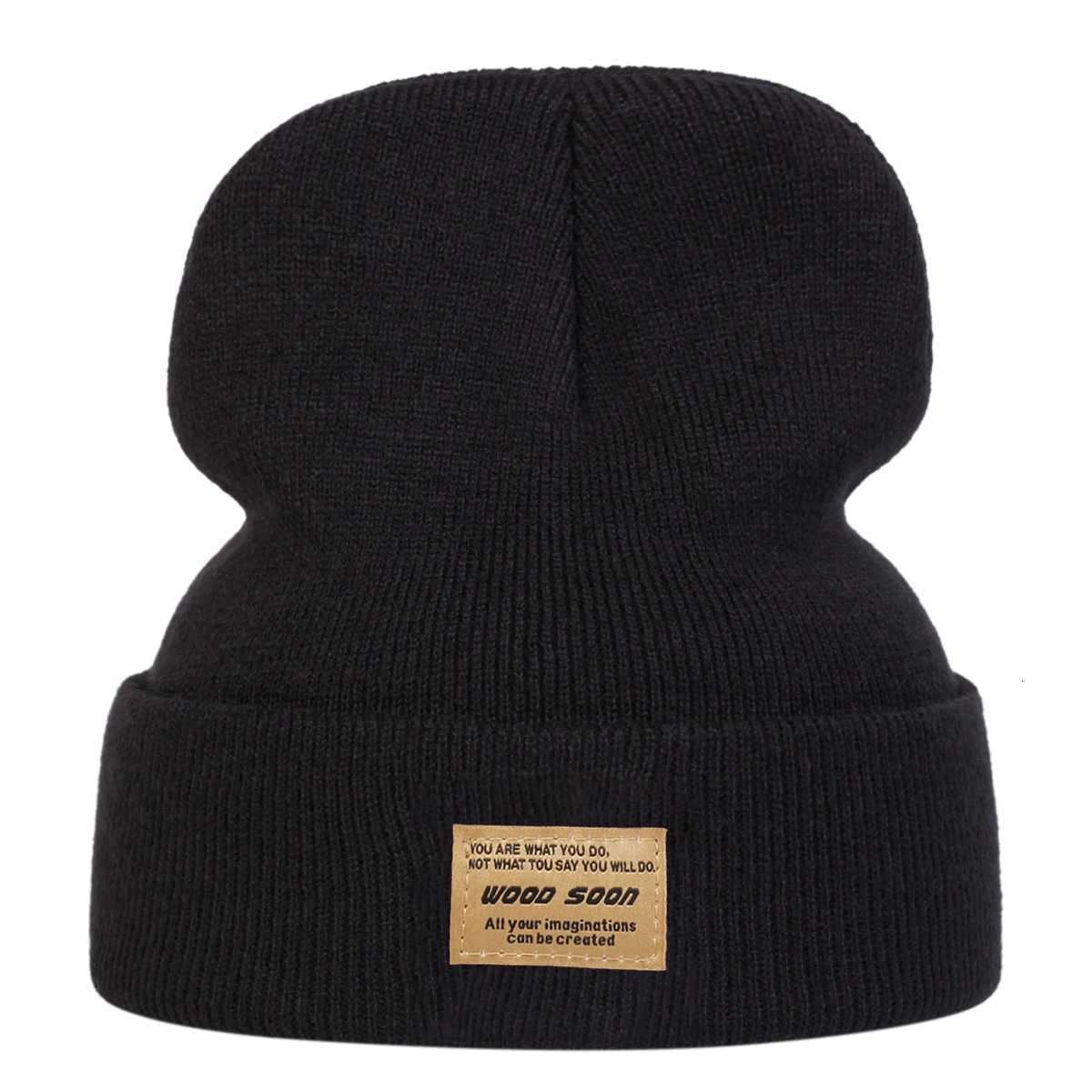 Unisex WOOD SOON Sewing Label Beanies Hats Autumn and Winter Warm Knitted Hat Hip Hop Boy Girls CapsXJ251023