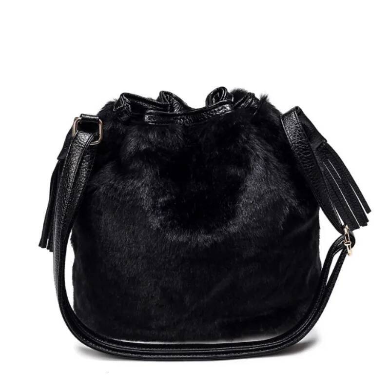 Autumn and winter new luxury handbag fur synthetic leather designer bag drawstring bucket bag plush leopard print spicy girl versatile women's sh
