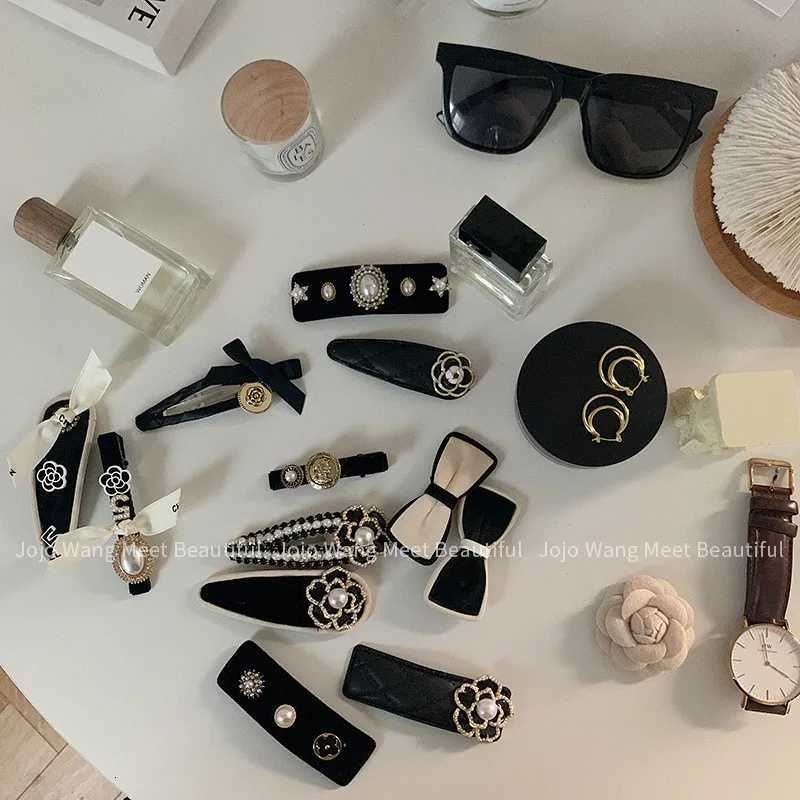 2024 New lia Elegant La Hair Accories Barrette Set Wholes French Wen Classic Black White Rose Pearl Hair Clips Y251023