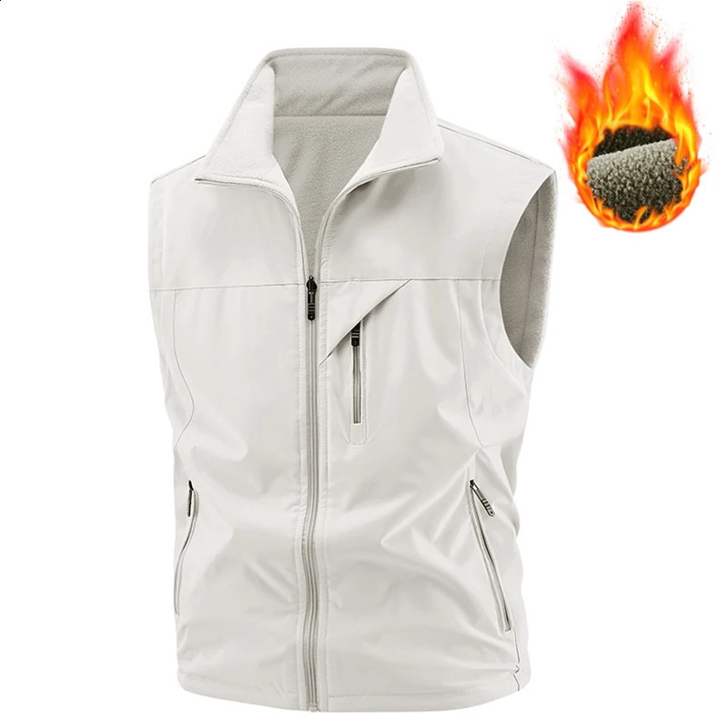 Men Winter Fleece Warm Vest Jacket Outdoor Windproof Pographer Fishing Waistcoat Stand Collar DoubleSided Male 251023