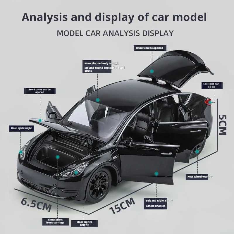 132 Model Y for Tesla Diecast Alloy Toys Models Car Simulation Sound And Light Pull Back Function Collection Boys Toy GiftsT251023