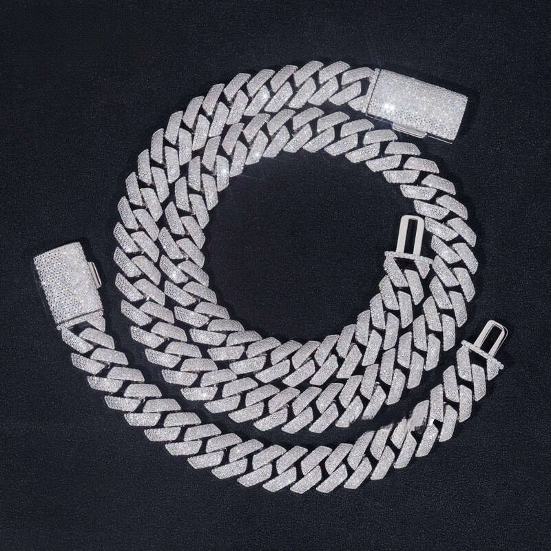 Iced Out Rapper Hip Hop Jewelry High Quality Sterling Sier 15MM 4 Rows Moissanite Cuban Link Chain Ready to Ship